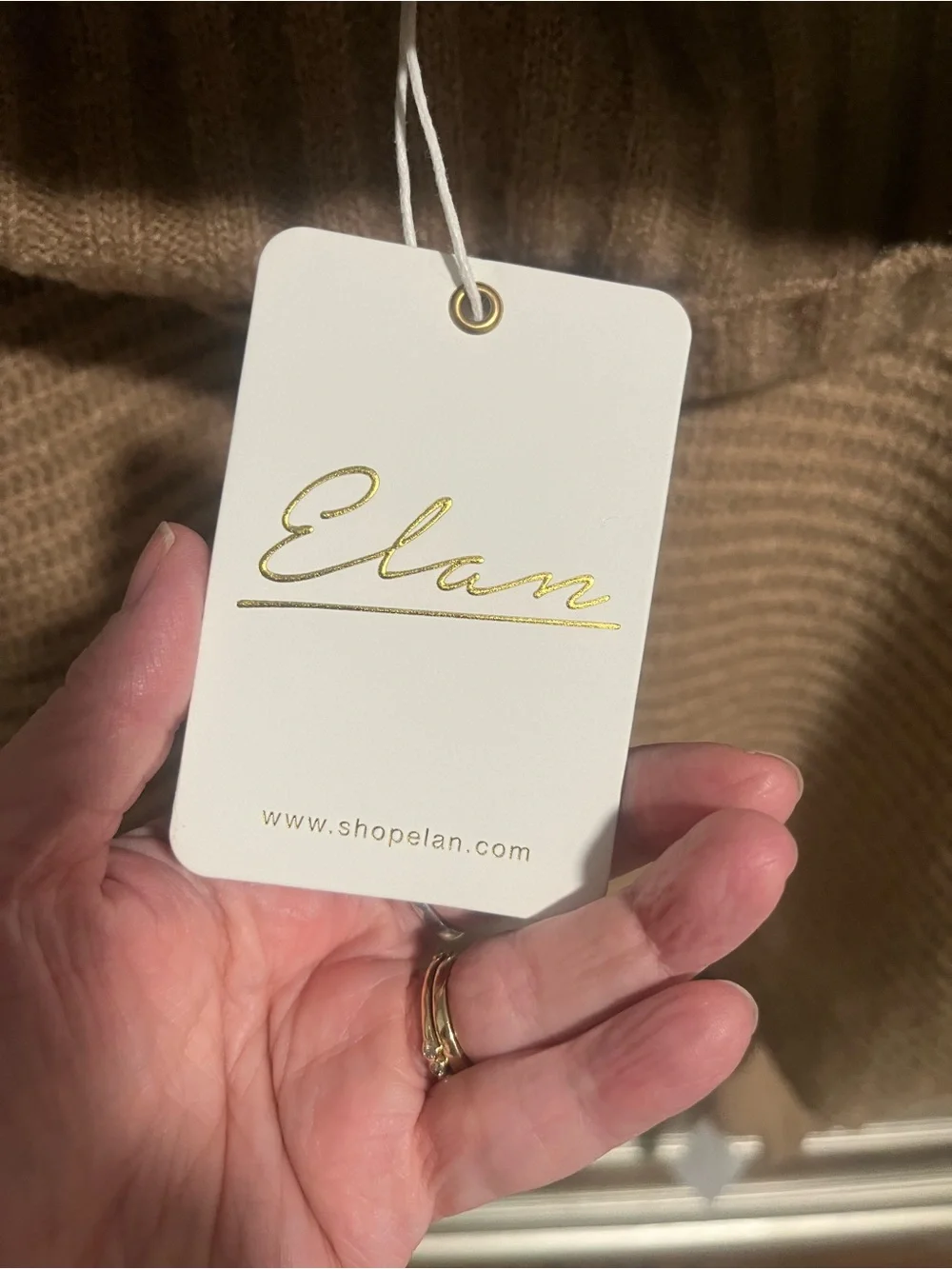 Elan Camel Cowl Neck Ribbed Sweater - Picture 4 of 9